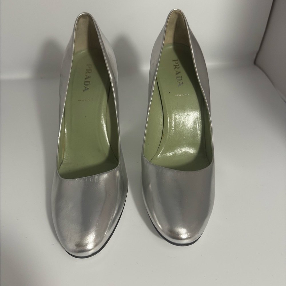 Prada Metallic Silver Heels